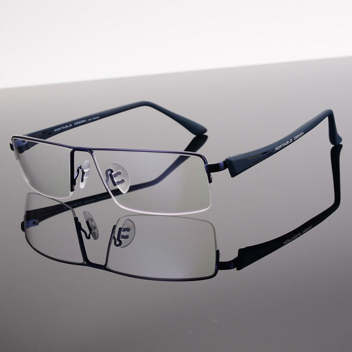 Hotochki Men's Semi Rim Rectangular Alloy Frame Eyeglasses P8157 Semi Rim Hotochki Blue  