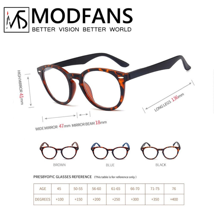 Unisex Reading Glasses Round Glass Leopard Frame Eyeglasses Spring Hing Diopter +1 2 3 4 Reading Glasses ModFans   