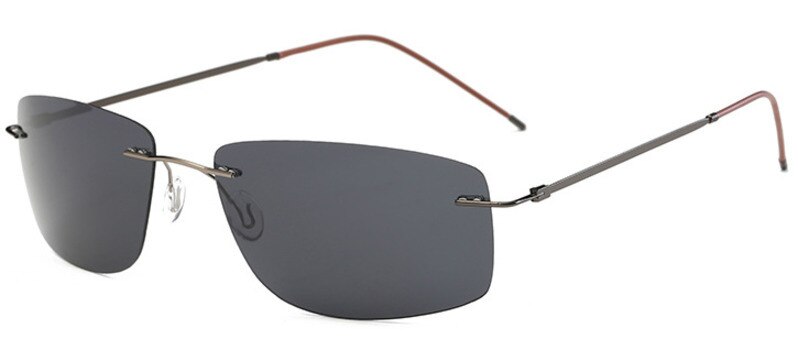 Men's Sunglasses Polarized Rimless Titanium Mirror Color Sunglasses Brightzone Gun Rim Black  