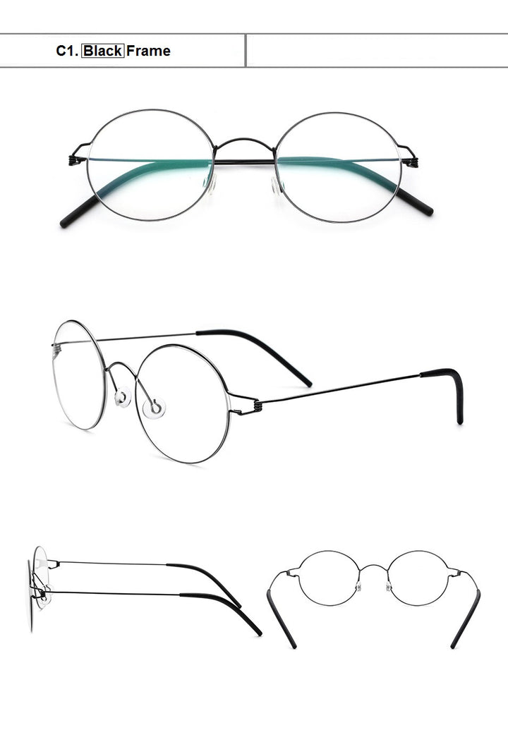 Hdcrafter Unisex Full Rim Round Screwless Titanium Frame Eyeglasses 28607 Full Rim Hdcrafter Eyeglasses   