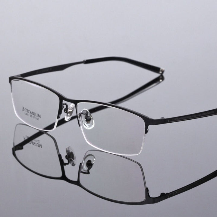 Men's Titanium Frame Half Rim Eyeglasses L063 Semi Rim Bclear black  