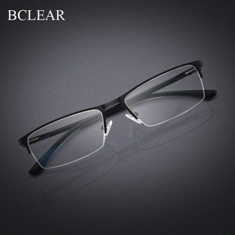 Men's Half Rim Metal Alloy Frame Eyeglasses A1508 Semi Rim Bclear black  