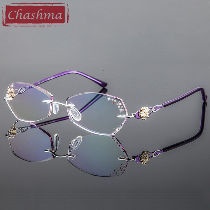 Women's Eyeglasses Diamond Cutting Rimless Titanium 2889 Rimless Chashma Purple  