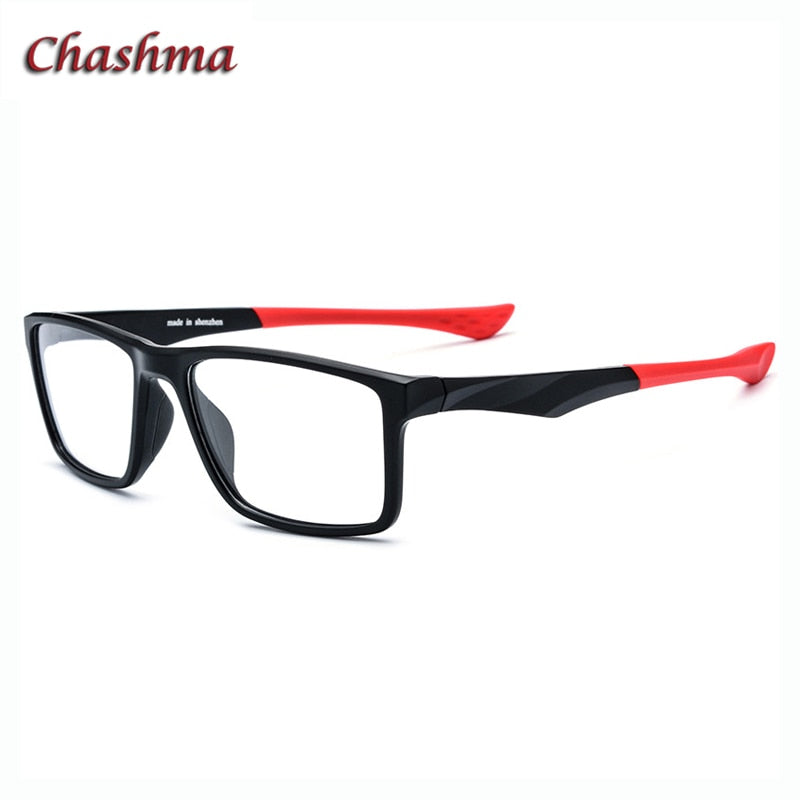 Chashma Ochki Men's Full Rim Square Tr 90 Titanium Sport Eyeglasses 17203 Sport Eyewear Chashma Ochki Black with Red  
