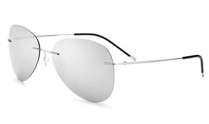 Men's Sunglasses Titanium Rimless Ultra-light Polarized B2018 Sunglasses Brightzone Silver rim Silverlen  
