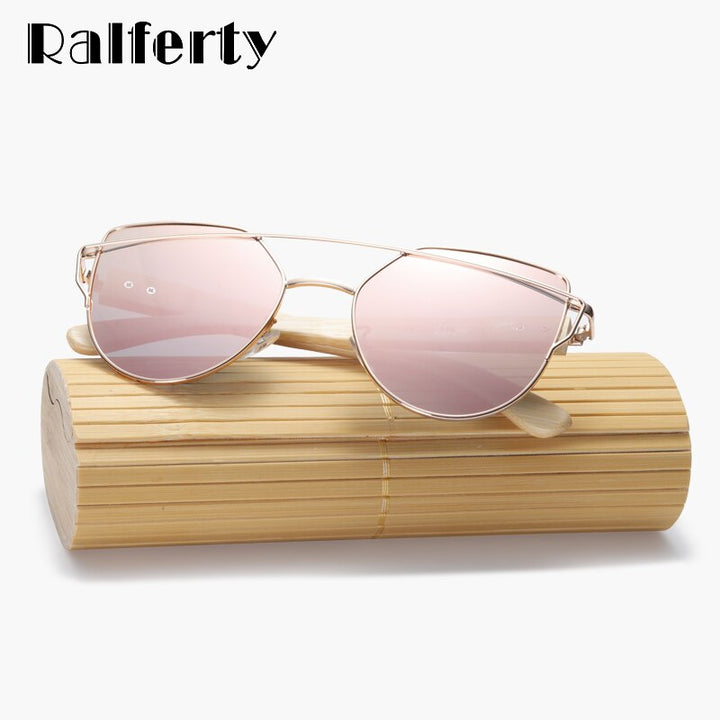 Ralferty Women's Cat Eye Bamboo Wood Mirror Sunglasses K1585 Sunglasses Ralferty   