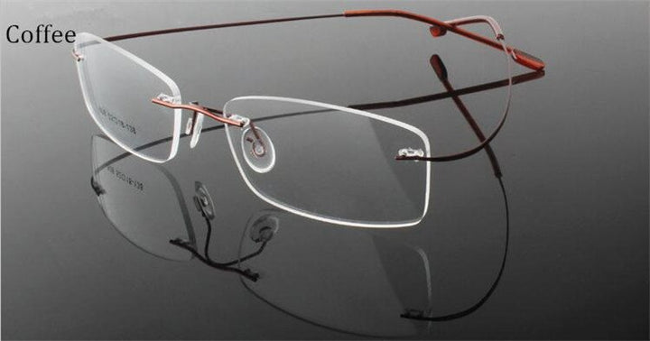 Men's Eyeglasses Rimless Titanium Alloy 772 Rimless Chashma coffee  