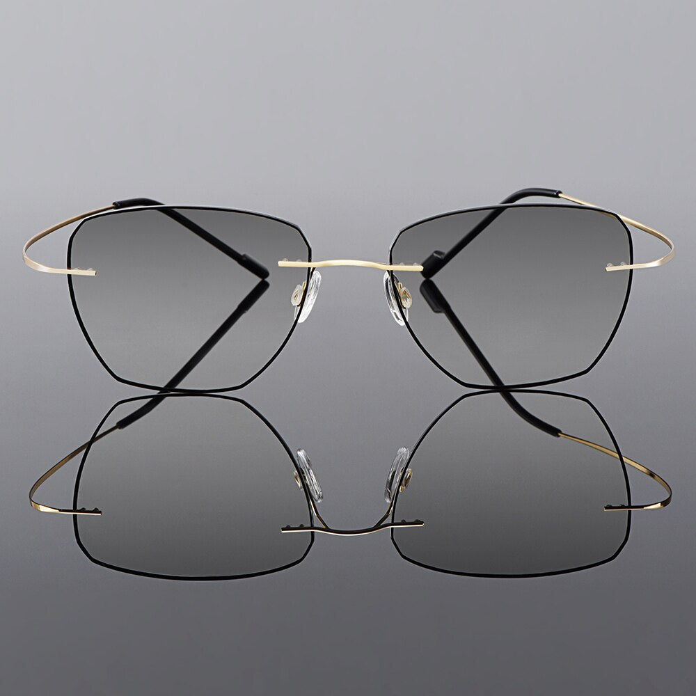 Men's Eyeglasses Golden Titanium Alloy Rimless Gradient Grey Tint Q90010 Rimless Gmei Optical   