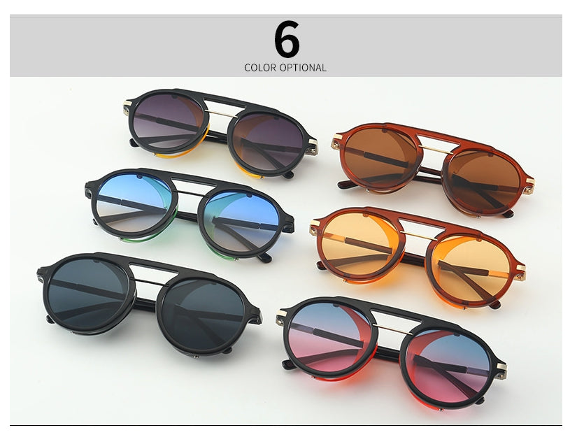 CCspace Unisex Full Rim Round Resin Steampunk Frame Sunglasses 46122 Sunglasses CCspace Sunglasses   
