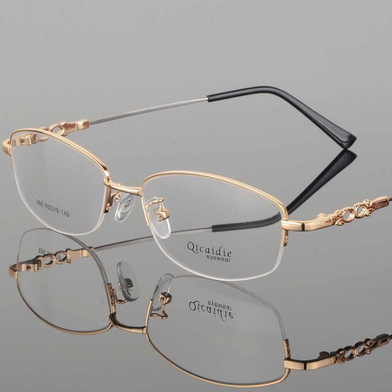 Women's Alloy Frame Half Rim Eyeglasses 886 Semi Rim Bclear Gold  