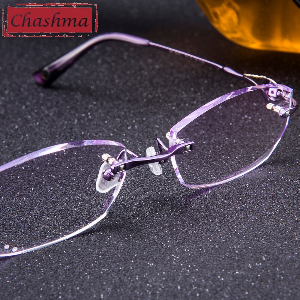 Chashma Ottica Women's Rimless Square Oval Titanium Eyeglasses 8007 Tinted Lenses Rimless Chashma Ottica   