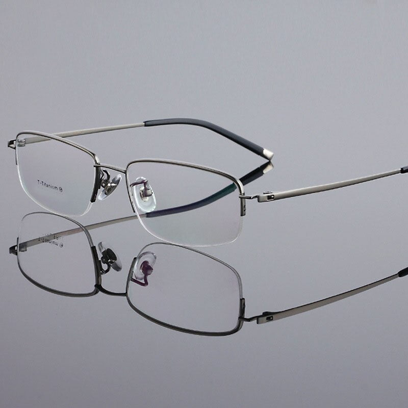 Men's Semi Rim Eyeglasses Titanium Frame Lr6610 Semi Rim Bclear gray  