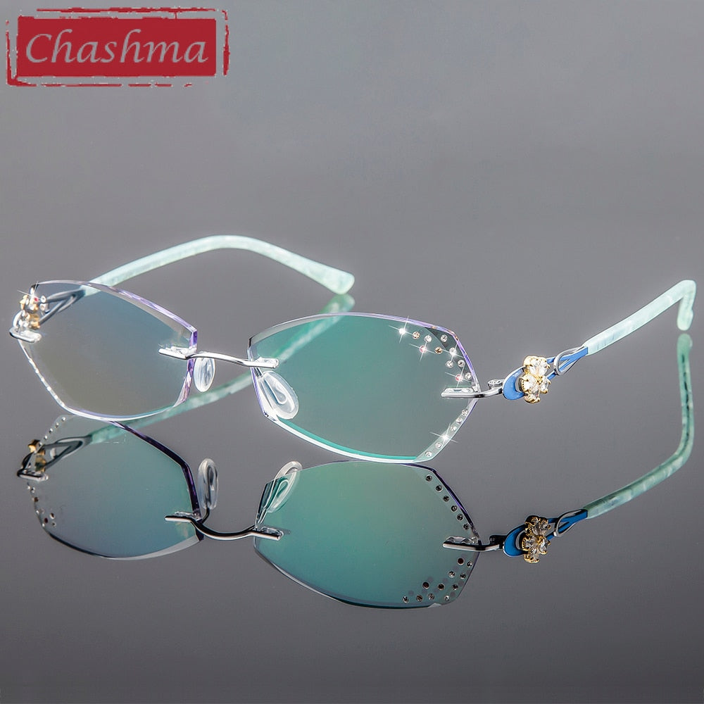 Women's Eyeglasses Diamond Cutting Rimless Titanium 2889 Rimless Chashma   