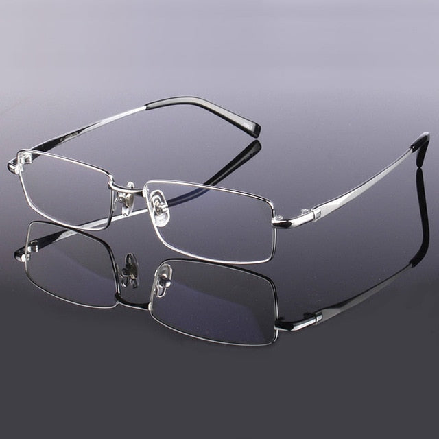 Men's Full Rim Square Titanium Frame Eyeglasses 9867 Full Rim Bclear Silver  