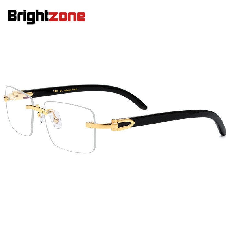 Men's Rimless Frame Genuine Ox Horn Temples Eyeglasses Th0023 Rimless Brightzone   