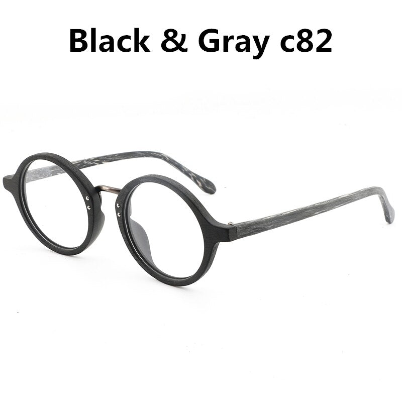 Hdcrafter Unisex Full Rim Round Wood Frame Eyeglasses Lhb028 Full Rim Hdcrafter Eyeglasses black gray C82  