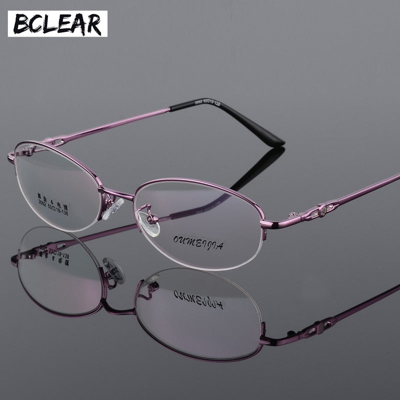 Women's Half Rim Eyeglasses Alloy Frame 2052 Semi Rim Bclear Purple  
