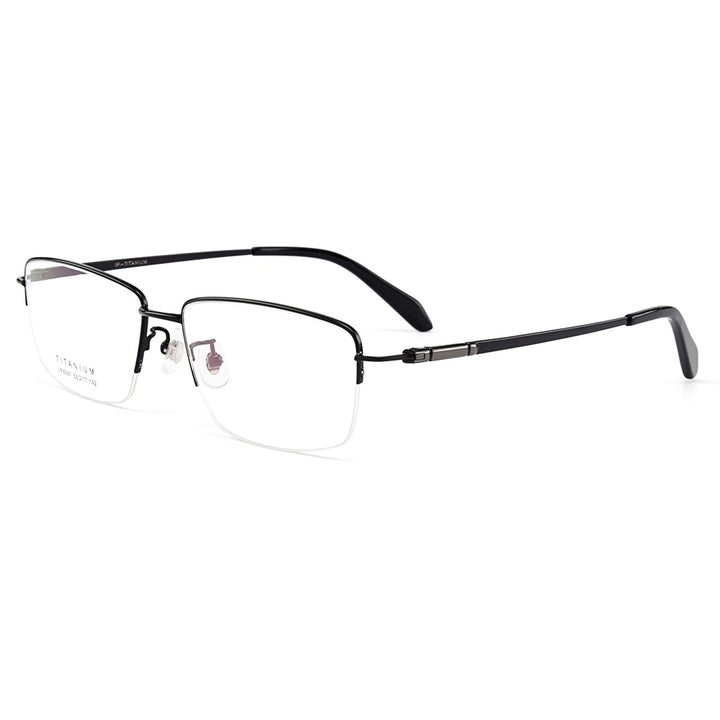 Men's Eyeglasses Ultralight 100% Pure Titanium Half Rim Lr8961 Semi Rim Gmei Optical Black  