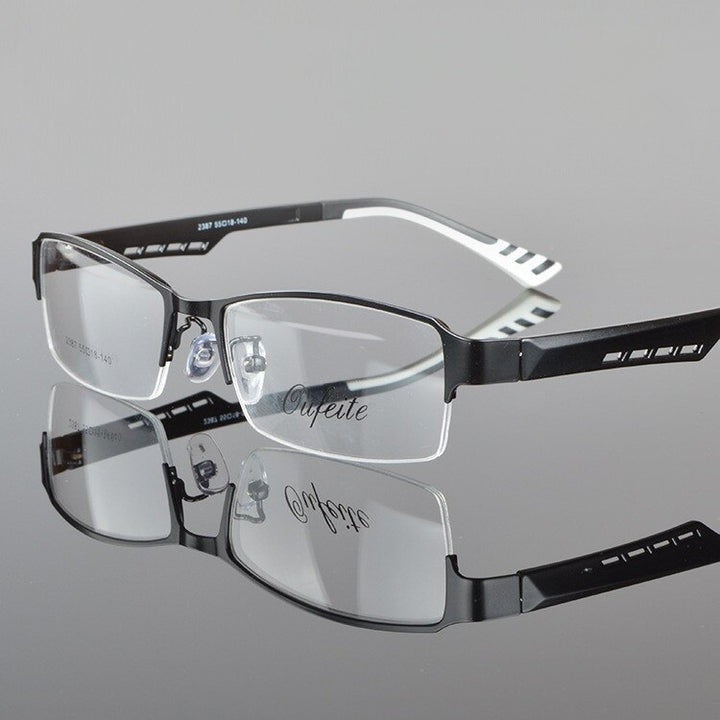 Men's Eyeglasses 2380 Half Rimmed Stainless TR 90 Semi Rim Chashma black  
