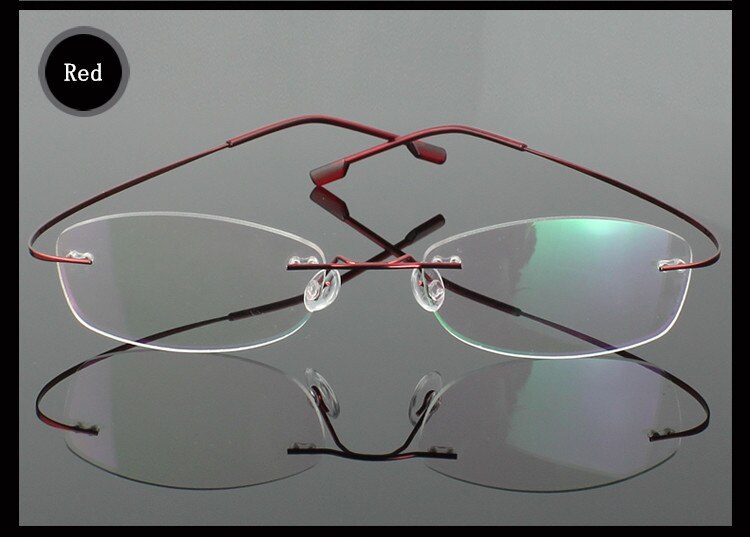 Men's Eyeglasses Stainless Steel Oval Rimless B1989 Rimless Brightzone Red  