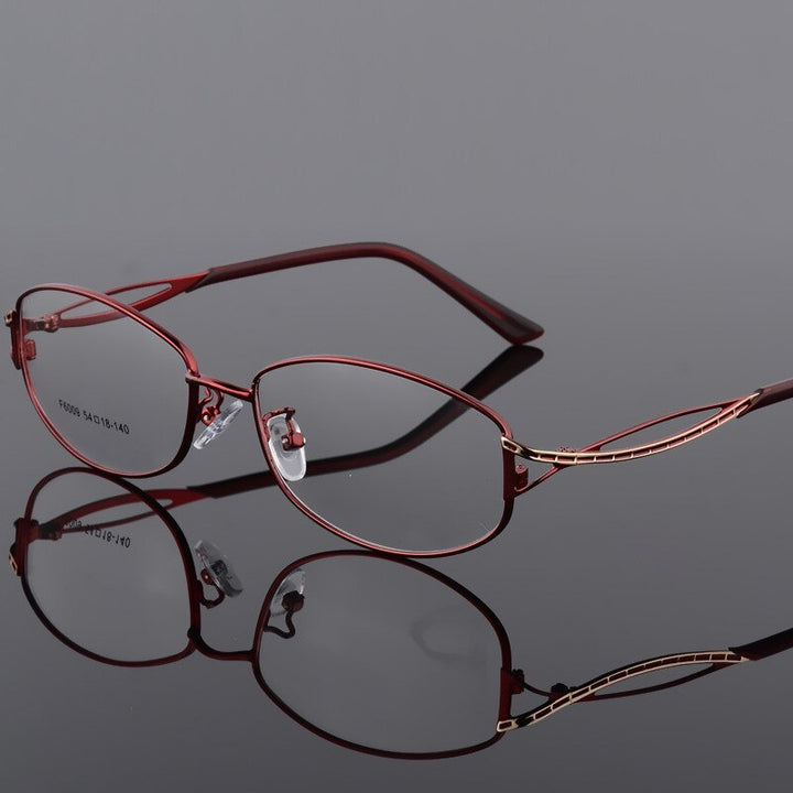 Women's Oval Full Rim Alloy Frame Eyeglasses F6009 Full Rim Bclear Red  