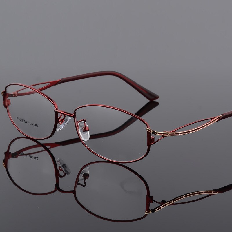 Women's Oval Full Rim Alloy Frame Eyeglasses F6009 Full Rim Bclear Red  