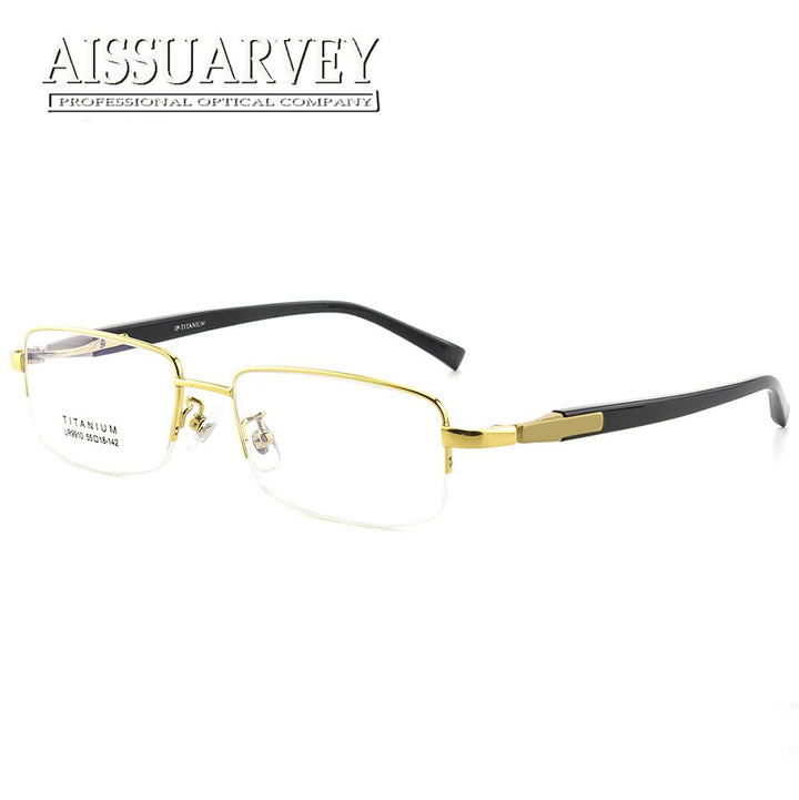 Aissuarvey Semi Rim Rectangular Titanium Frame Eyeglasses As9910 Semi Rim Aissuarvey Eyeglasses Gold  