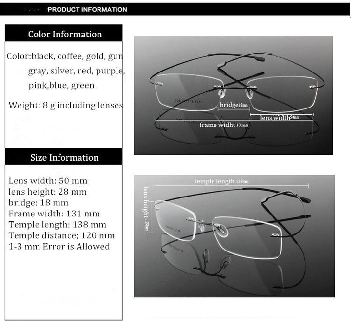Unisex Eyeglasses Rimless Reading Glasses +1 To +4 Reading Glasses Brightzone   