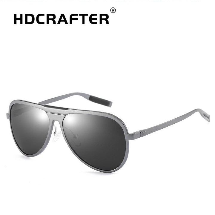 Hdcrafter Men's Full Rim Aluminum Magnesium Round Frame Polarized Sunglasses G9828 Sunglasses HdCrafter Sunglasses gray  