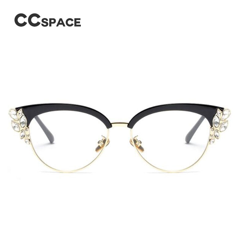 CCSpace Women's Full Rim Rhinestone Cat Eye Alloy Frame Eyeglasses 45120 Full Rim CCspace   