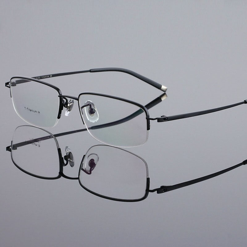 Men's Semi Rim Eyeglasses Titanium Frame Lr6610 Semi Rim Bclear black  