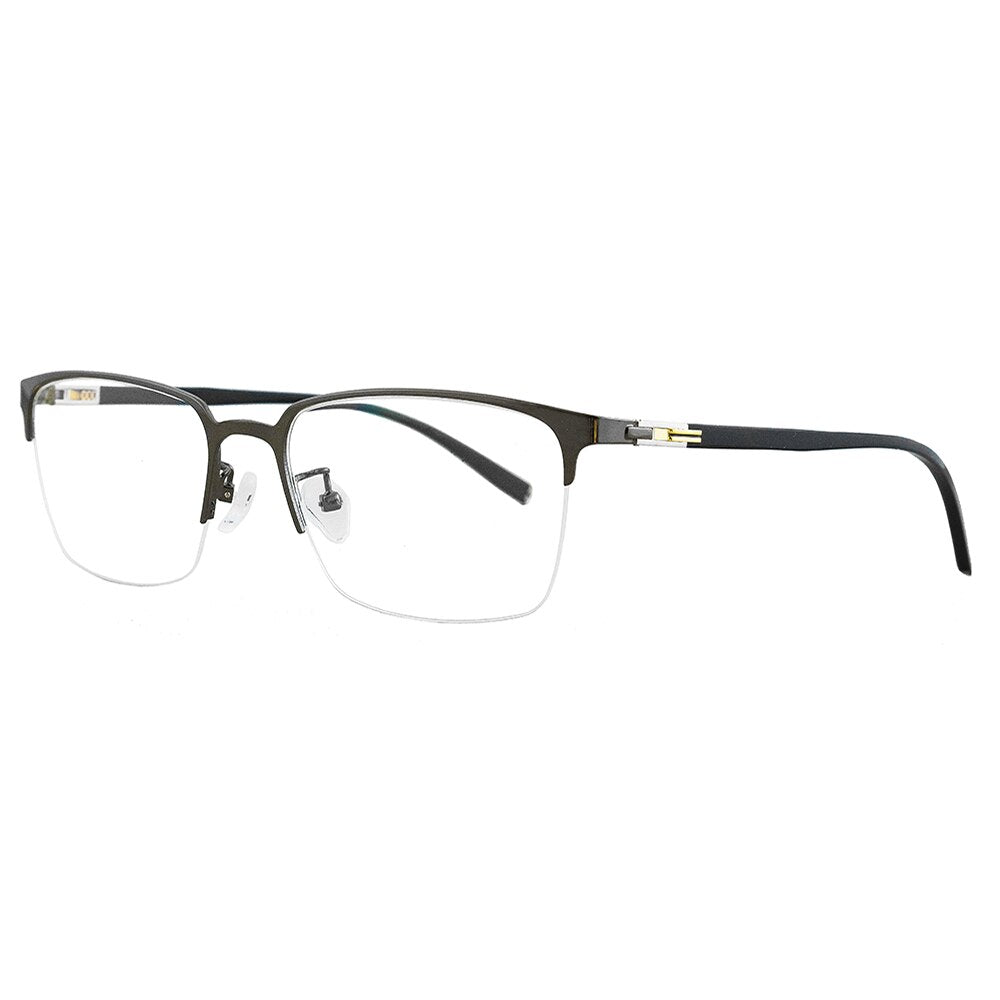 Men's Metal TR90 Half Rim Eyeglasses Geometric Frame Bo2660032 Semi Rim Bolluzzy gray  