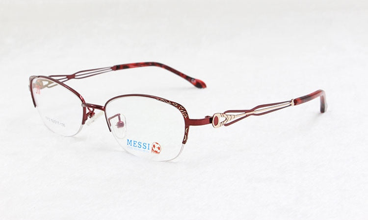 Women's Eyeglasses Cat Eye Style Metal Alloy Half Frame1012 Frame Bclear Red  