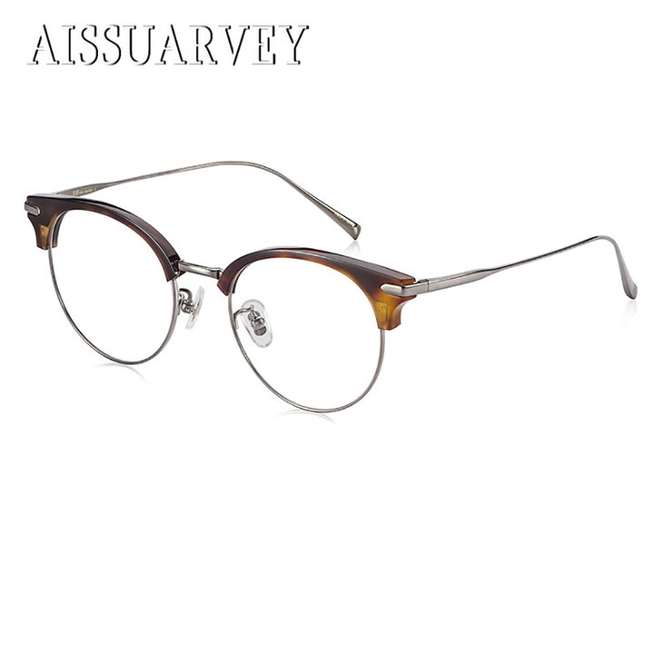 Aissuarvey Unisex Full Rim Round Cat Eye Titanium Frame Eyeglasses  As1300121 Full Rim Aissuarvey Eyeglasses tortoise silver  