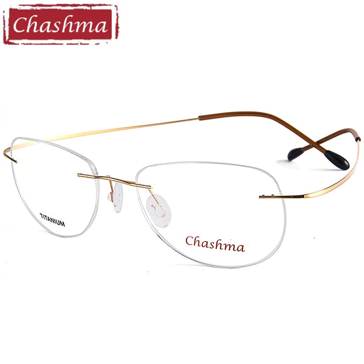 Men's Eyeglasses Rimless Titanium 6009 Rimless Chashma Gold  