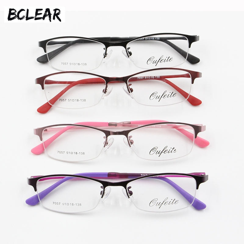 Women's Half Rim Alloy Frame Eyeglasses N7057 Semi Rim Bclear   
