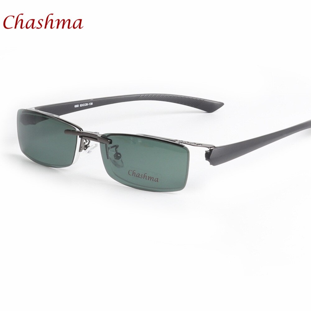 Chashma Ochki Men's Semi Rim Rectangle Alloy Eyeglasses Clip On Polarized Sunglasses 680 Sunglasses Chashma Ochki   