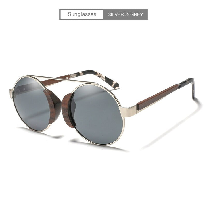 Hdcrafter Women's Full Rim Wood Metal Round Frame Polarized Sunglasses L3058 Sunglasses HdCrafter Sunglasses SilverGray China 