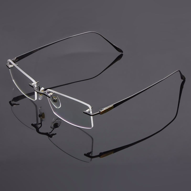 Reven Jate Glasses Rimless Eyeglasses Titanium Frame Uncut Edge Lens Non- Eye Glasses Frame Eyewear 8047 Rimless Reven Jate   