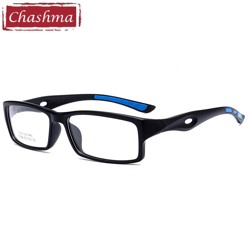 Chashma Ottica Unisex Full Rim Square Tr 90 Titanium Sport Eyeglasses 18166 Sport Eyewear Chashma Ottica Black with Blue  