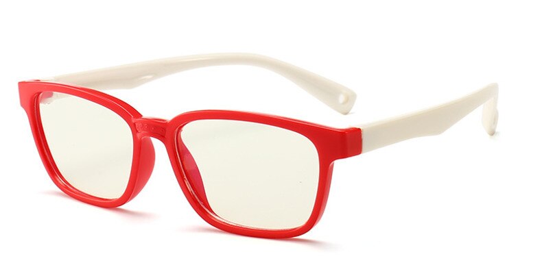 Unisex Children's Anti Blue Light Tr90 Round Eyeglasses Plastic Titanium Frame Anti Blue Brightzone Red frame white leg  