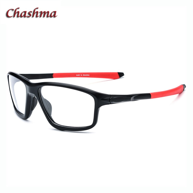 Chashma Ochki Men'sFull Rim Square Tr 90 Titanium Sport Eyeglasses 17205 Sport Eyewear Chashma Ochki Black with Red  