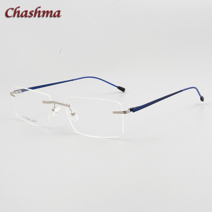 Chashma Ochki Unisex Rimless Square Titanium Eyeglasses 7058 Rimless Chashma Ochki Silver with Blue  