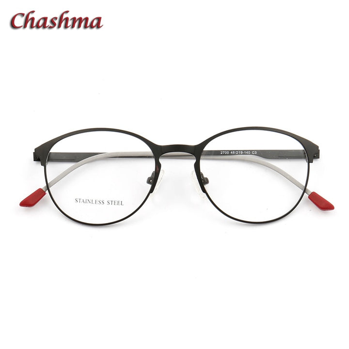 Chashma Ochki Unisex Full Rim Round Cat Eye Stainless Steel Eyeglasses 2700 Full Rim Chashma Ochki Black  