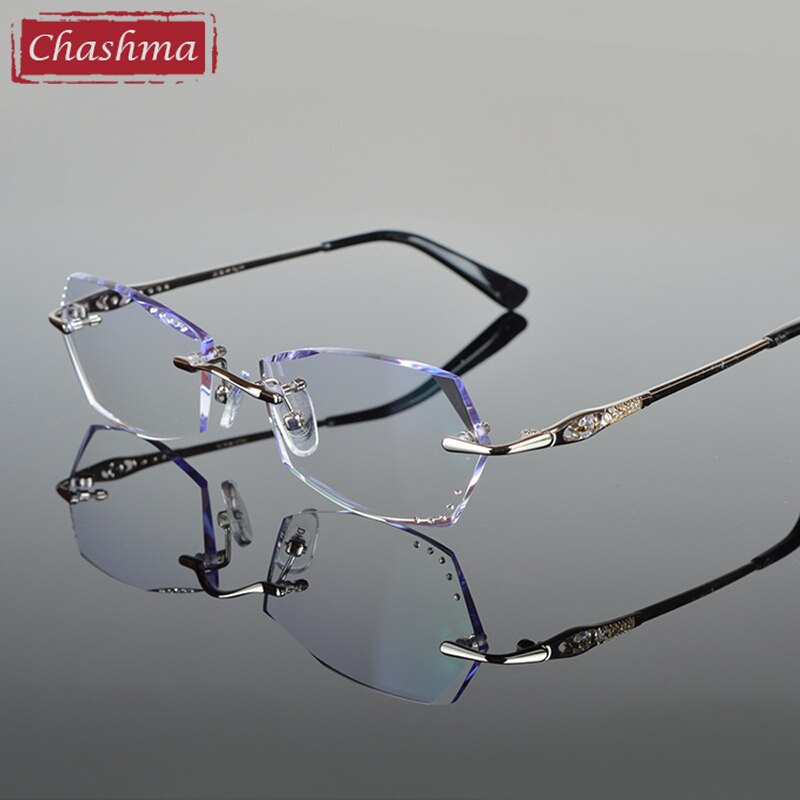 Women's Eyeglasses Titanium Rimless Rhinestone 6011 Rimless Chashma   