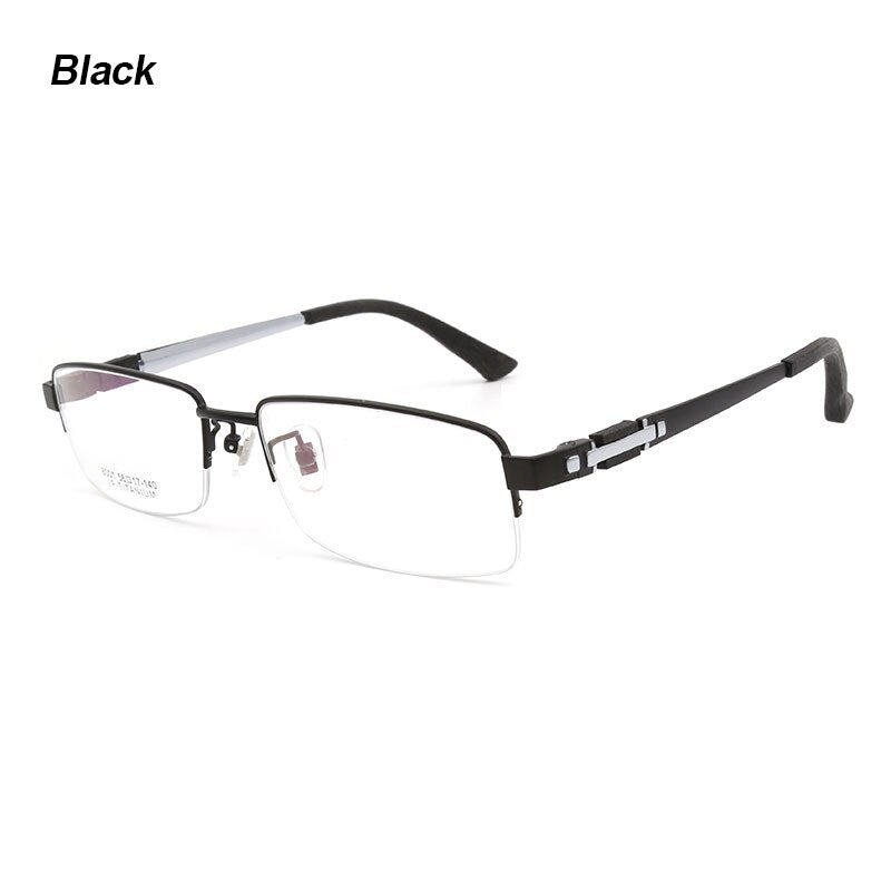Hotochki Men's Semi Rim Rectangle Titanium Acetate Wood Eyeglasses 8001 Semi Rim Hotochki Black  