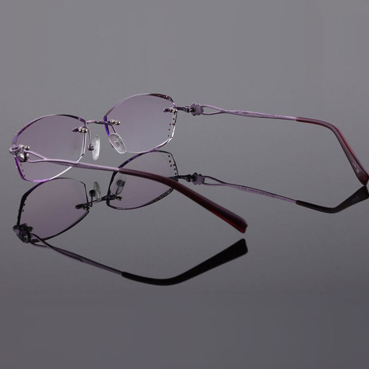 Reven Jate 2123 Pure Titanium Rimless Diamond Cutting Woman Glasses Frame Eyeglasses (Purple) Rimless Reven Jate   