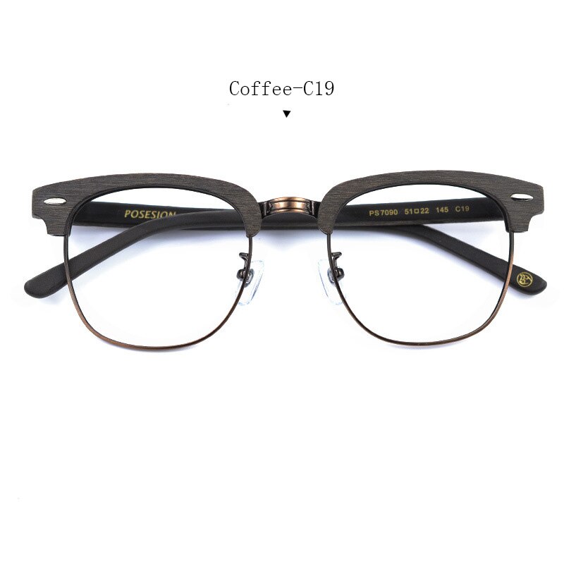 Hdcrafter Unisex Full Rim Round Metal Wood Frame Eyeglasses Ps7090 Full Rim Hdcrafter Eyeglasses Coffee  