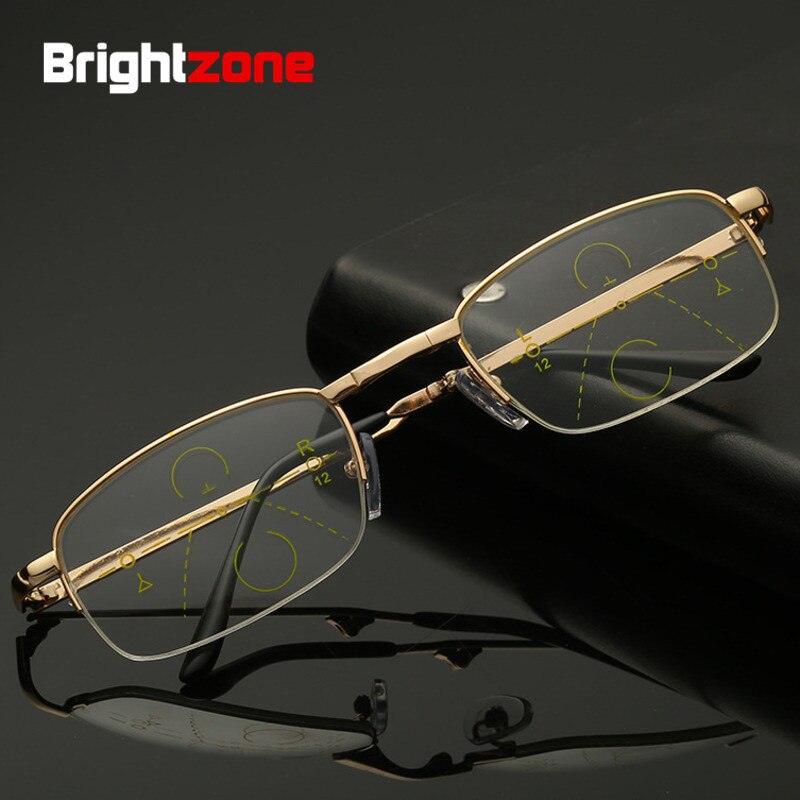 Unisex Semi Rim Folding Frame Progressive Lens Reading Glasses 100-350 Reading Glasses Brightzone   