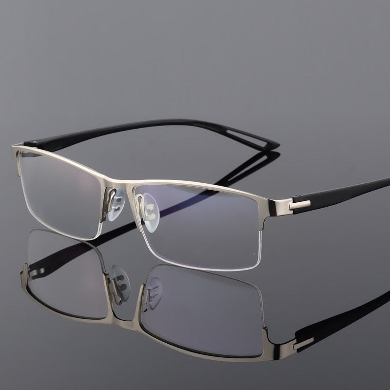 Men's Semi Rim Square Eyeglasses Titanium Alloy  9029 Frame Bclear Silver  